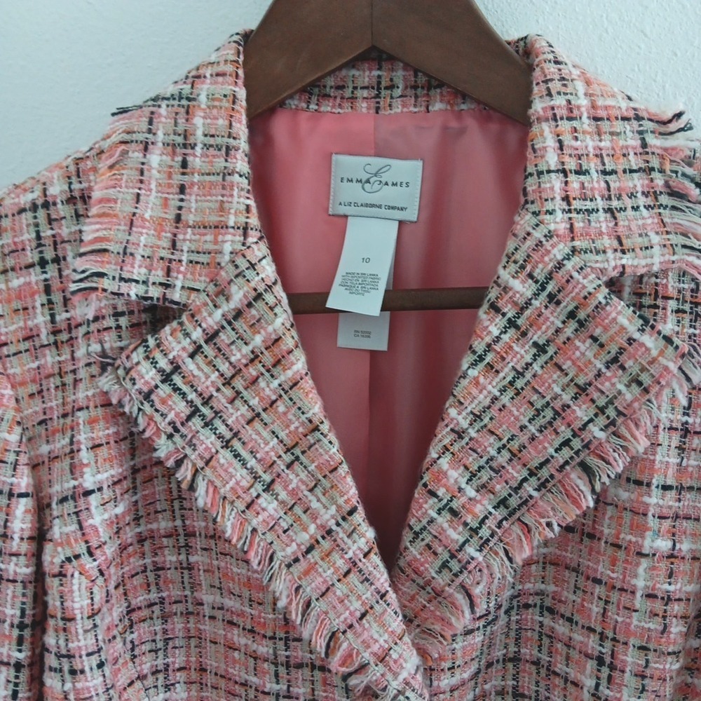 EJ Lady Blazer Size 10 Peach Fringe Jacket Lined Tweed Office Siren‎ Boardroom - Picture 3 of 9